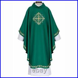 Green Holy Trinity Cross Chasuble with Gold-Toned Embroidered Edges, 59 In