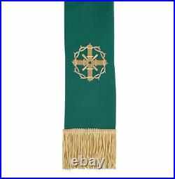 Green Holy Trinity Cross Chasuble with Gold-Toned Embroidered Edges, 59 In