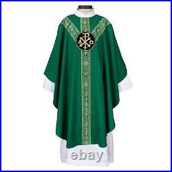 Green San Damiano Collection Semi Gothic Chasuble for Church Use Size 59 x 51 L