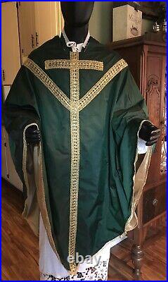 Green Silk Conical Chasuble (5 piece Vestment set)