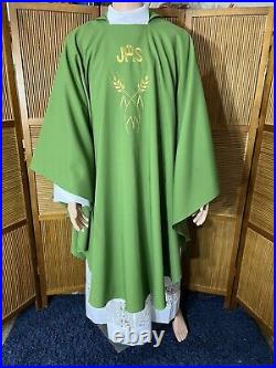 Green Vestment / Chasuble With Collar & Stole (g0036)