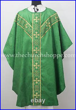 Green gothic vestment & 5 PC mass & stole set, Gothic chasuble, casula, casel, IHS