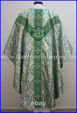 Green metallic gothic vestment, stole & mass set, Gothic chasuble, casula, casel