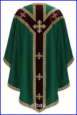 Green/red Semi Gothic Chasuble with stole Vestment Casulla Verde GY848AZC12