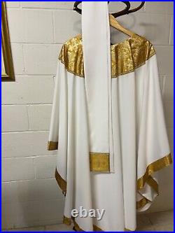 Handmade White and Antique Gold Vestment Chasuble and Stole