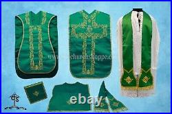 IHS Embroidery Chasuble Green Roman Fiddleback Vestment and Mass set