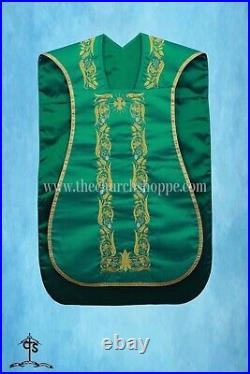 IHS Embroidery Chasuble Green Roman Fiddleback Vestment and Mass set