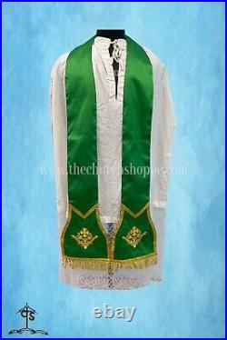 IHS Embroidery Chasuble Green Roman Fiddleback Vestment and Mass set