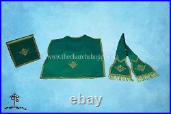 IHS Embroidery Chasuble Green Roman Fiddleback Vestment and Mass set