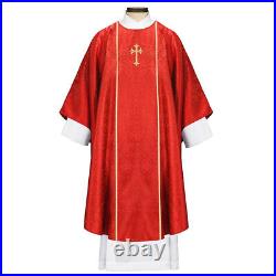 Jacquard Catholic Vestment Chasuble Marseille Gothic Style 51 Inch x 59 Inch Red