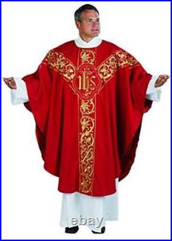 Lined Polyester Exclusive Embroidered Chasuble -Red