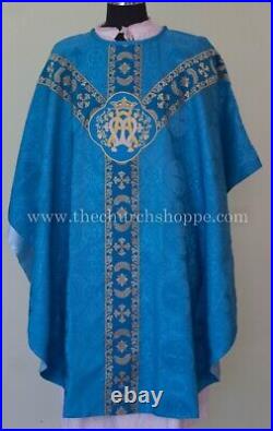 MARIAN BLUE GOTHIC CHASUBLE and mass & stole set casula casel casulla, AM