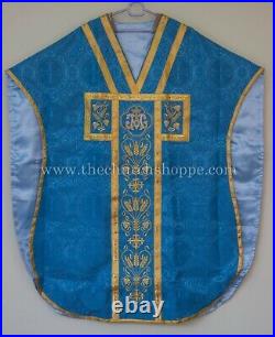 MARIAN Blue Chasuble. St. Philip Neri Style vestment & mass set, AM Embroidery