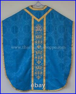 MARIAN Blue Chasuble. St. Philip Neri Style vestment & mass set, AM Embroidery