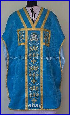 MARIAN Blue Chasuble. St. Philip Neri Style vestment & mass set, AM Embroidery