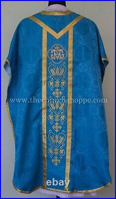 MARIAN Blue Chasuble. St. Philip Neri Style vestment & mass set, AM Embroidery