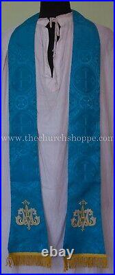 MARIAN Blue Chasuble. St. Philip Neri Style vestment & mass set, AM Embroidery