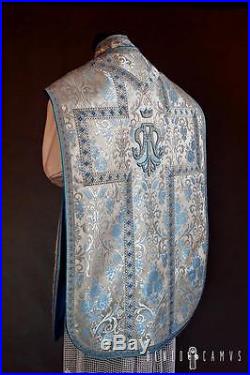 Marian White Silver Blue Vestment Chasuble Kasel Messgewand Stole Stola-maniple