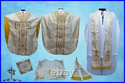 METALLIC GOLD Chasuble. St. Philip Neri Style vestment & mass set, IHS Embroidery