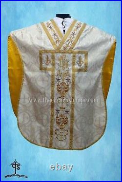 METALLIC GOLD Chasuble. St. Philip Neri Style vestment & mass set, IHS Embroidery