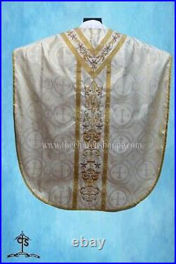 METALLIC GOLD Chasuble. St. Philip Neri Style vestment & mass set, IHS Embroidery