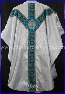 METALLIC SILVER GOTHIC CHASUBLE and stole set casula casel casulla, AM