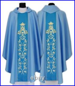 Marian Blue Gothic Chasuble with stole Vestment Casulla Azul Casula Blu 085N
