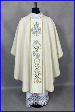 Marian CHASUBLE Gothic style vestment, embroidered, natural fabric