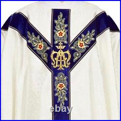 Marian Chasuble, JACQUARD / EMBROIDERED VELVET MARIAN CHASUBLE WITH STOLE, White