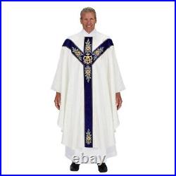 Marian Chasuble, JACQUARD / EMBROIDERED VELVET MARIAN CHASUBLE WITH STOLE, White