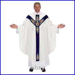 Marian Chasuble, JACQUARD / EMBROIDERED VELVET MARIAN CHASUBLE WITH STOLE, White