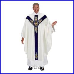 Marian Chasuble, JACQUARD / EMBROIDERED VELVET MARIAN CHASUBLE WITH STOLE, White