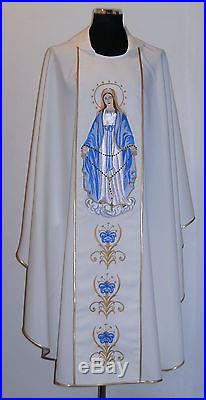 Marian Rosary White Christmas Messgewand Chasuble Vestment Kasel