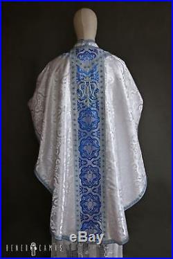 Marian White Silver Blue Vestment Chasuble Kasel Messgewand Stole Stola Maniple