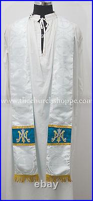 Marian blue with Silver brocade vestment, stole &mass set, gothic chasuble, casulla