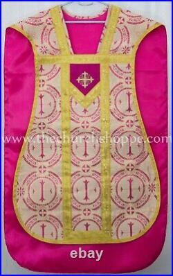 Metallic Dark Rose Roman Pelican Chasuble Fiddleback Vestment 5pcs set, metallic