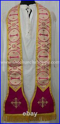 Metallic Dark Rose Roman Pelican Chasuble Fiddleback Vestment 5pcs set, metallic