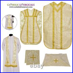 Metallic GOLD Roman Chasuble Fiddleback Vestment 5pcs Mass set Casulla Italian