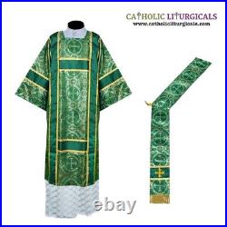 Metallic Green American Dalmatic Vestment with Deacon's stole, chasuble, NEW