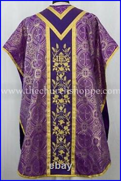 Metallic Purple Chasuble. St. Philip Neri Style vestment & mass set 5 pc, IHS