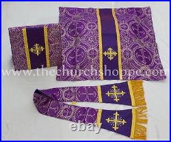 Metallic Purple Chasuble. St. Philip Neri Style vestment & mass set 5 pc, IHS
