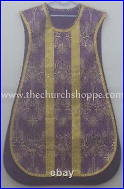 Metallic Purple Spanish Fiddleback Vestment & mass set of 5 piece, chasuble