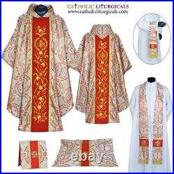Metallic RED Gothic Collar Vestment & Mass & Stole set, Gothic Chasuble, Casulla