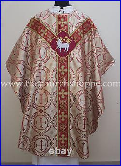 Metallic Red Agnus Dei vestment, stole & mass set, Gothic chasuble, casula, casel