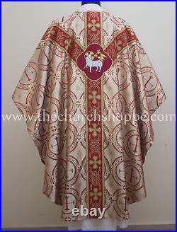 Metallic Red Agnus Dei vestment, stole & mass set, Gothic chasuble, casula, casel