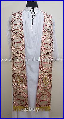 Metallic Red Agnus Dei vestment, stole & mass set, Gothic chasuble, casula, casel