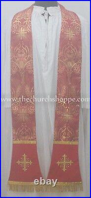 Metallic Red Chasuble. St. Philip Neri Style vestment & mass set 5 pc, IHS
