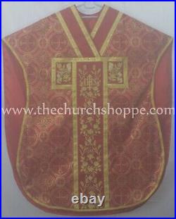 Metallic Red Chasuble. St. Philip Neri Style vestment & mass set, IHS