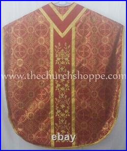 Metallic Red Chasuble. St. Philip Neri Style vestment & mass set, IHS