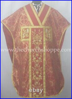 Metallic Red Chasuble. St. Philip Neri Style vestment & mass set, IHS